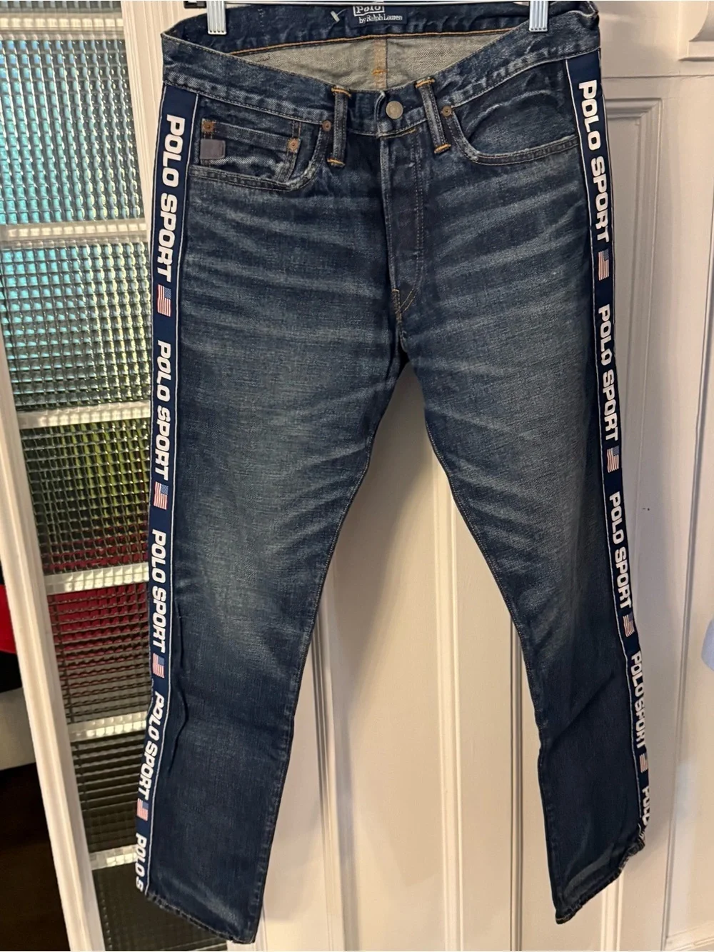 Ralph Lauren Men’s Varick Straight Jeans logo Flag Ribbon Seams Sz 32x32 NEW